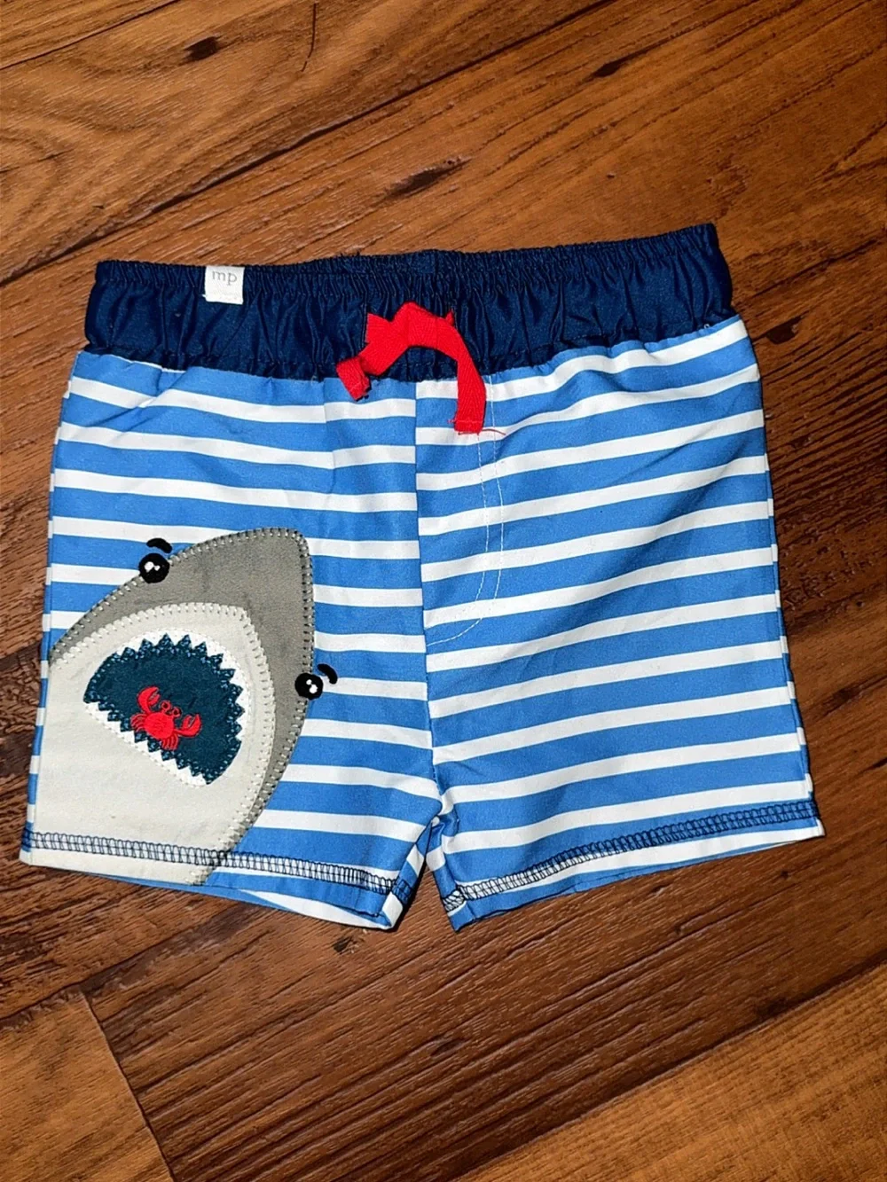NWOT Mudpie Boys' Shark Applique Swim Trunks Size: 6-9 months X-small